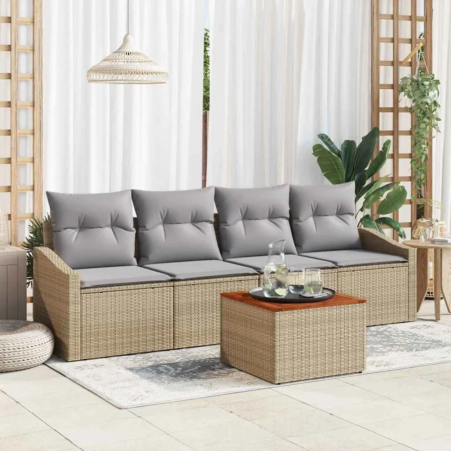 Ensemble de canapé de jardin avec coussin 5 pcs Beige polyrotin
