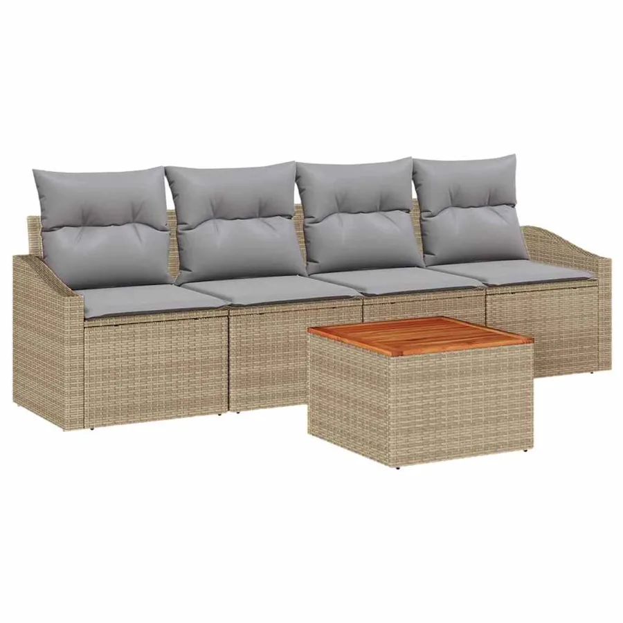 Ensemble de canapé de jardin avec coussin 5 pcs Beige polyrotin - 2