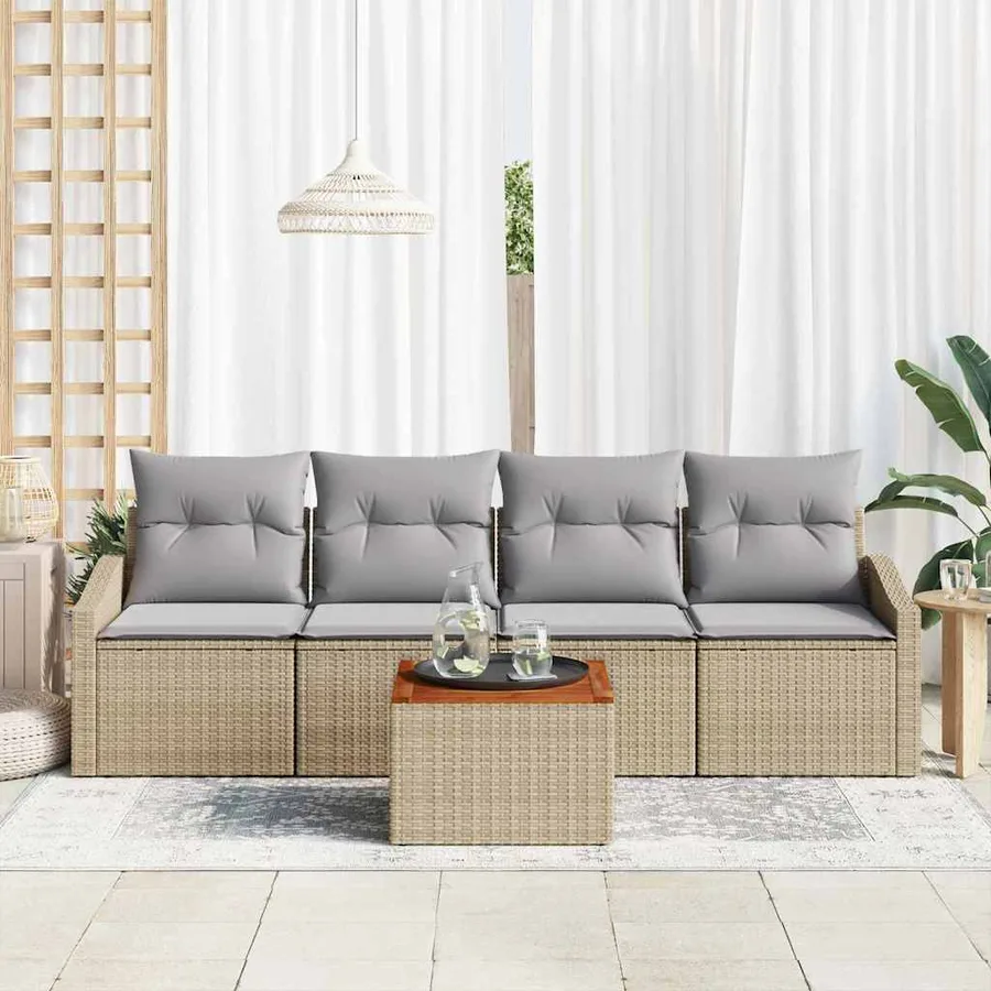Ensemble de canapé de jardin avec coussin 5 pcs Beige polyrotin - 3