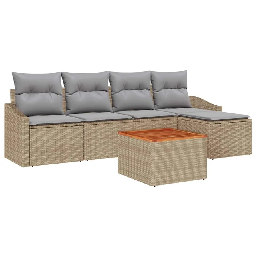 Ensemble de canapé de jardin avec coussin 6 pcs Beige polyrotin - 2
