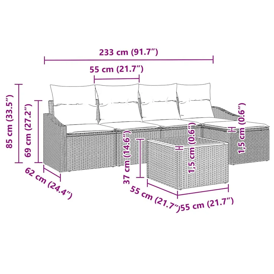 Ensemble de canapé de jardin avec coussin 6 pcs Beige polyrotin - 9