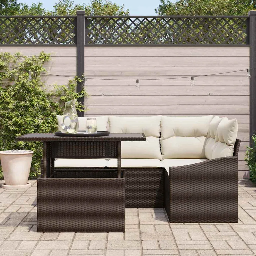 Ensemble de canapé de jardin 5 pcs Marron et Crème polyrotin - 3
