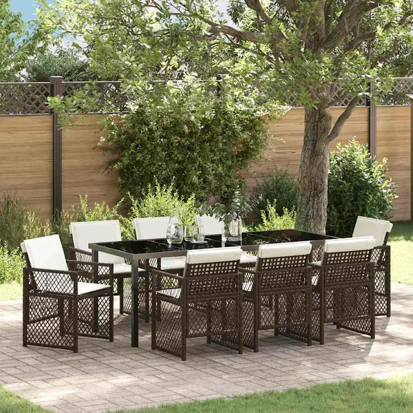 Ensemble de salle à manger pour jardin 9 pcs Marron polyrotin
