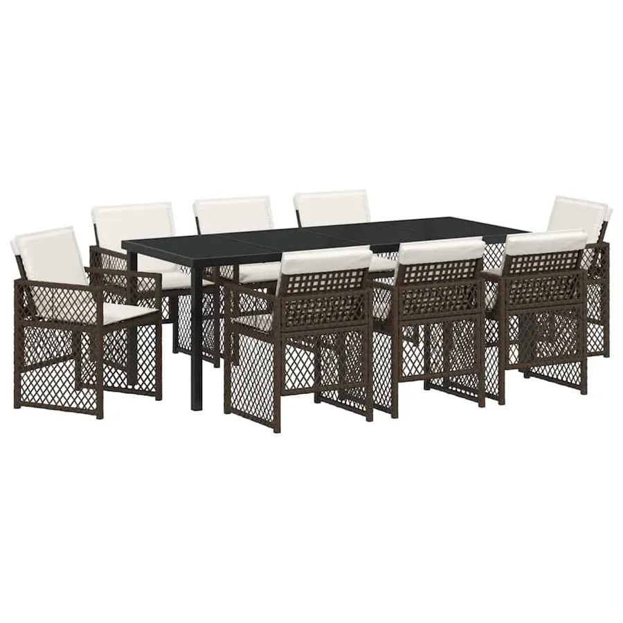 Ensemble de salle à manger pour jardin 9 pcs Marron polyrotin - 2