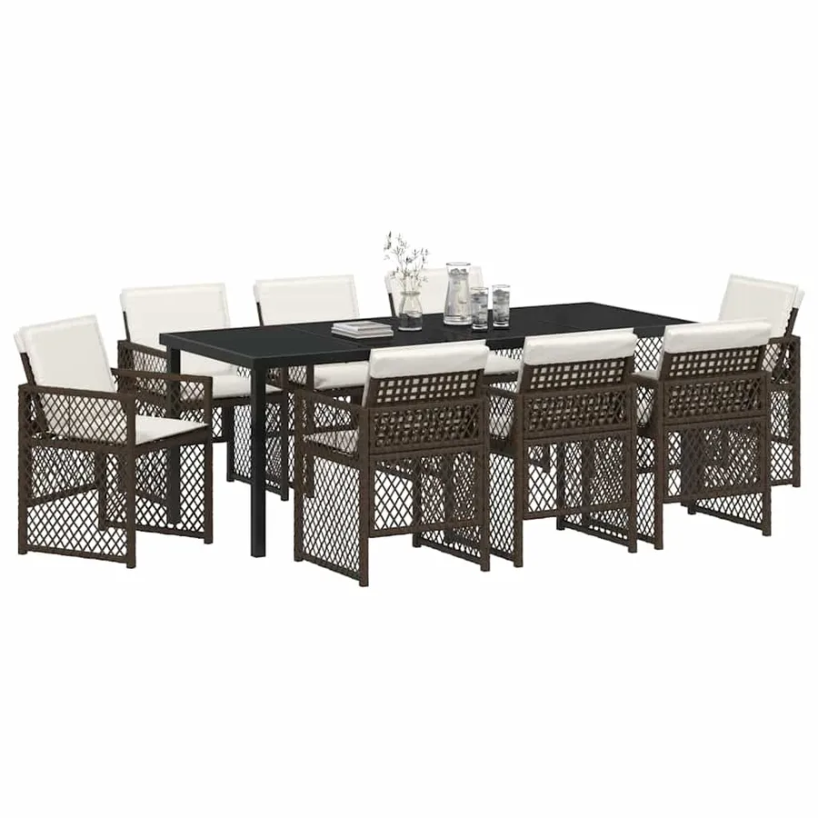 Ensemble de salle à manger pour jardin 9 pcs Marron polyrotin - 3