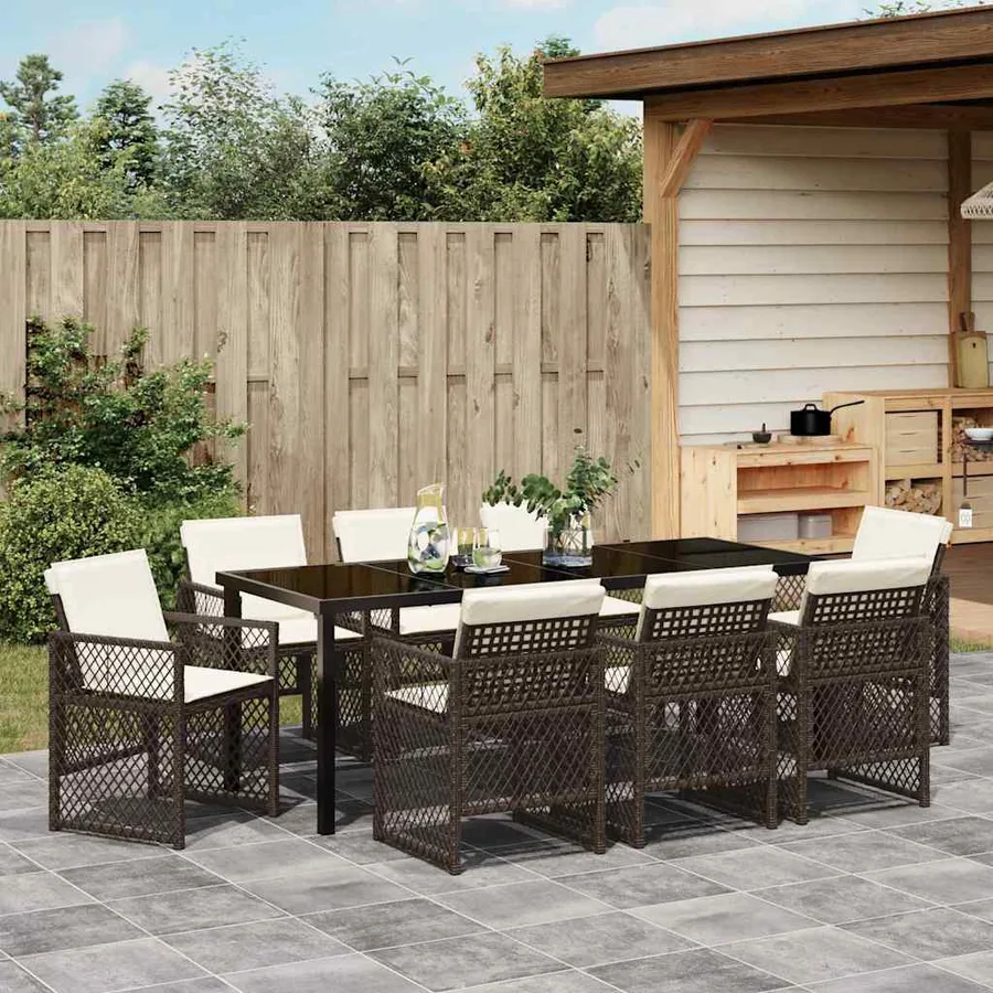 Ensemble de salle à manger pour jardin 9 pcs Marron polyrotin - 4