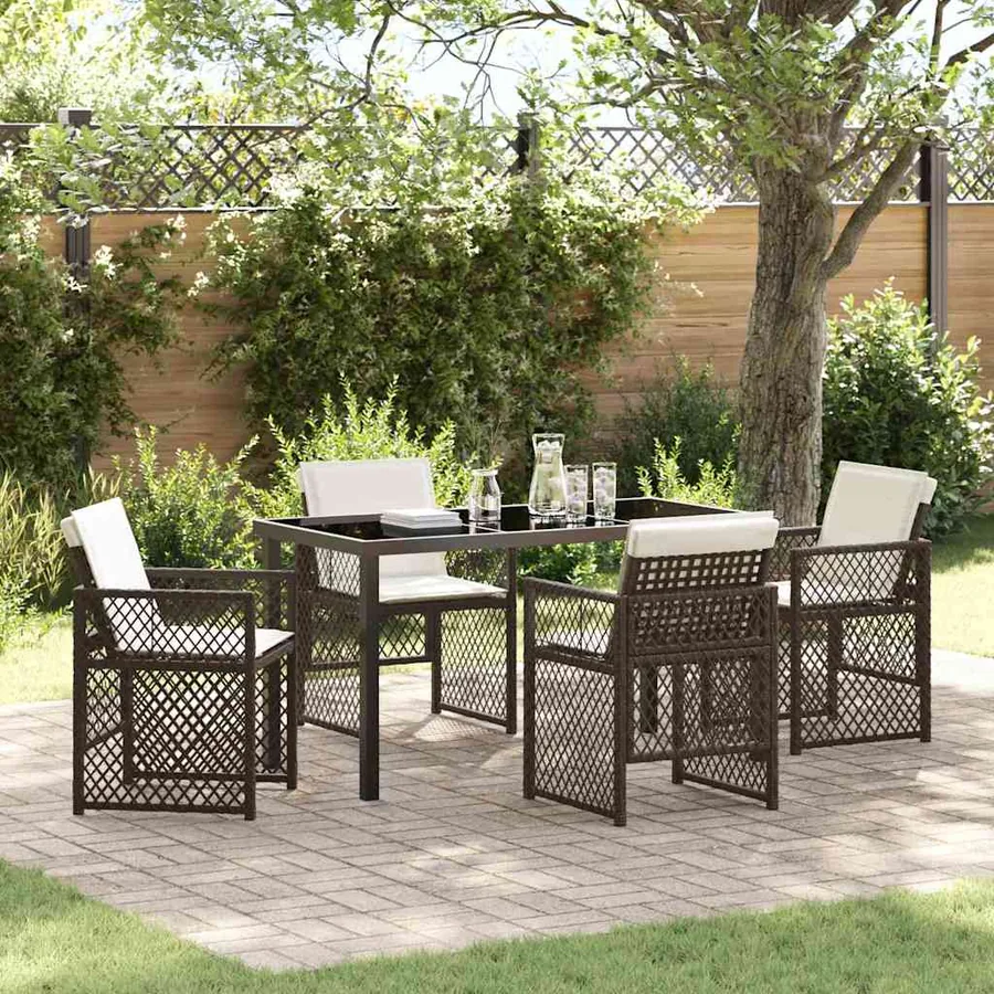 Ensemble de salle à manger pour jardin 5 pcs Marron polyrotin