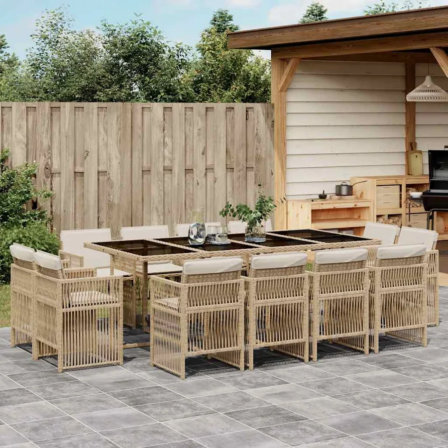 Ensemble à manger de jardin et coussins 13 pcs beige