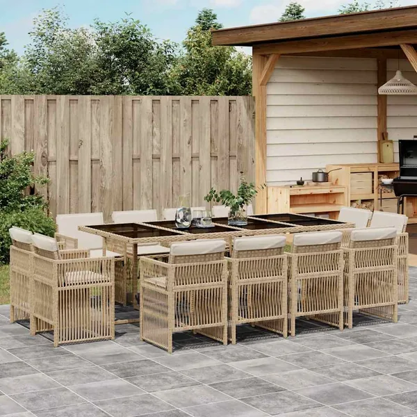 Ensemble à manger de jardin et coussins 13 pcs beige
