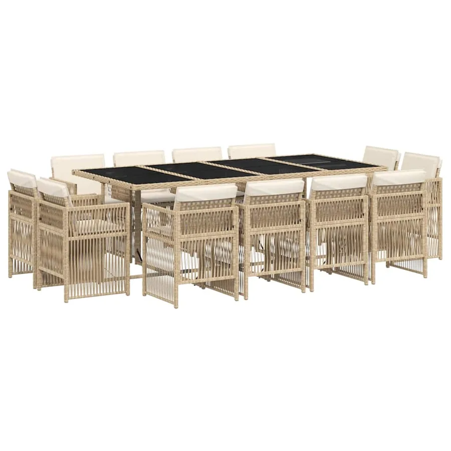 Ensemble à manger de jardin et coussins 13 pcs beige - 2