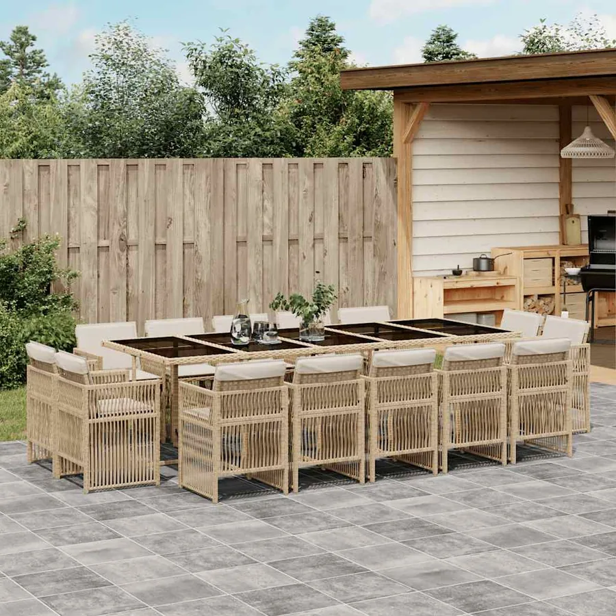 Ensemble à manger de jardin et coussins 15 pcs beige