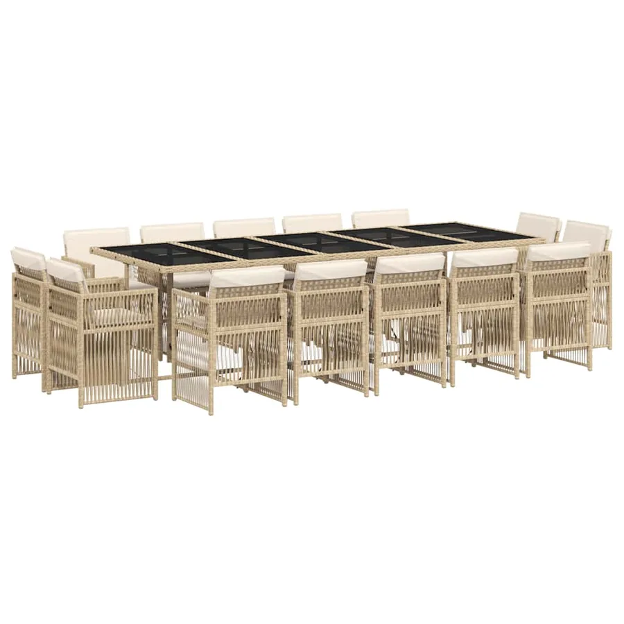 Ensemble à manger de jardin et coussins 15 pcs beige - 2