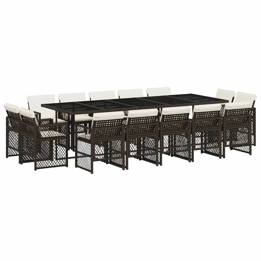 Ensemble à manger de jardin avec coussins 15 pcs marron rotin - 2