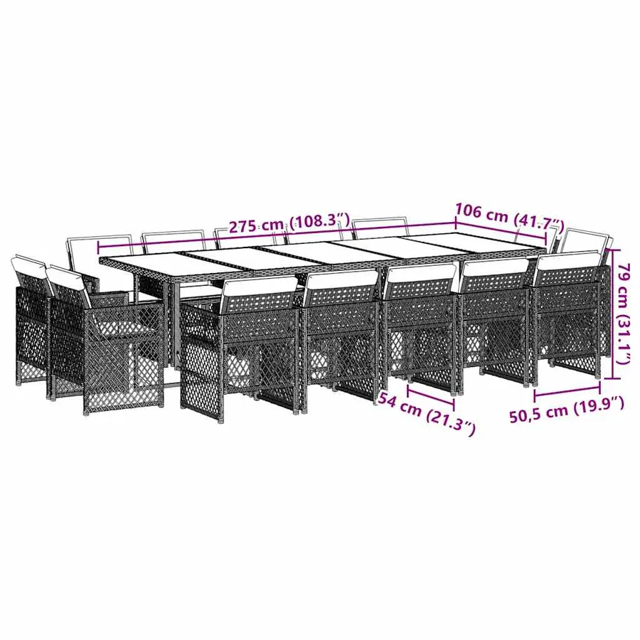 Ensemble à manger de jardin avec coussins 15 pcs marron rotin - 8