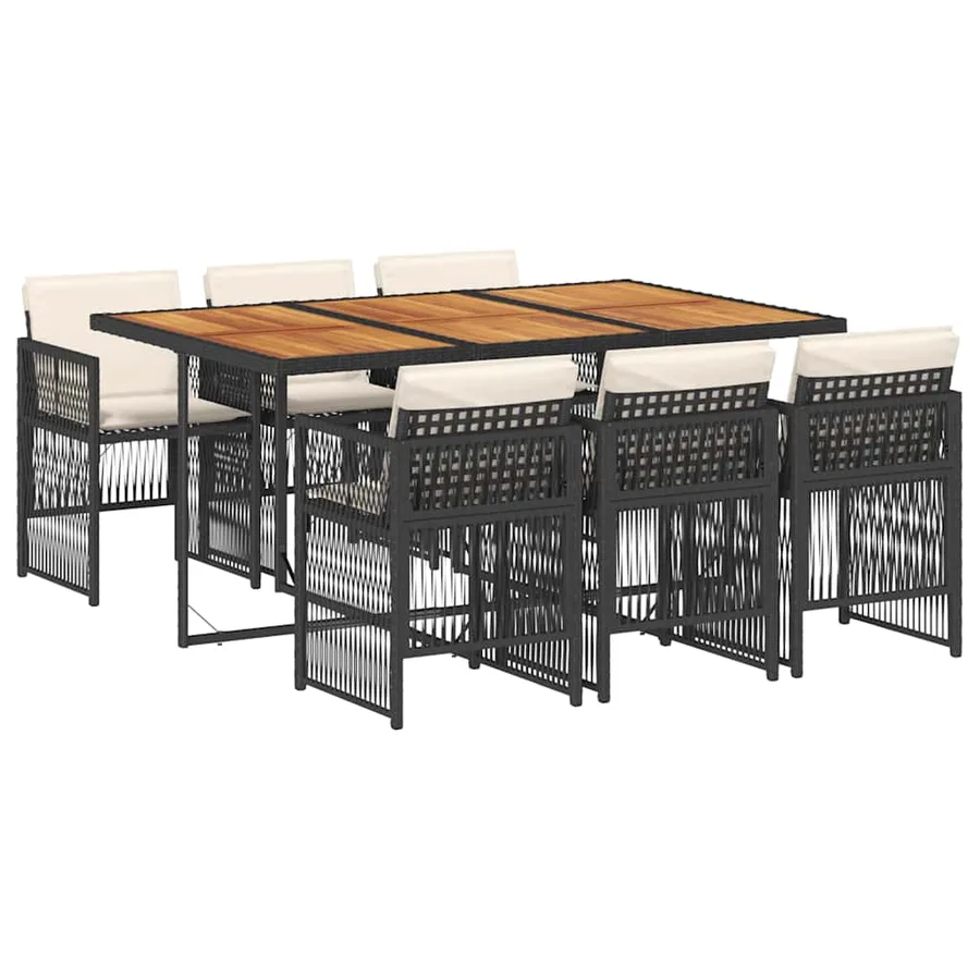 Ensemble à manger de jardin coussins 7pcs Noir Résine tressée - 2