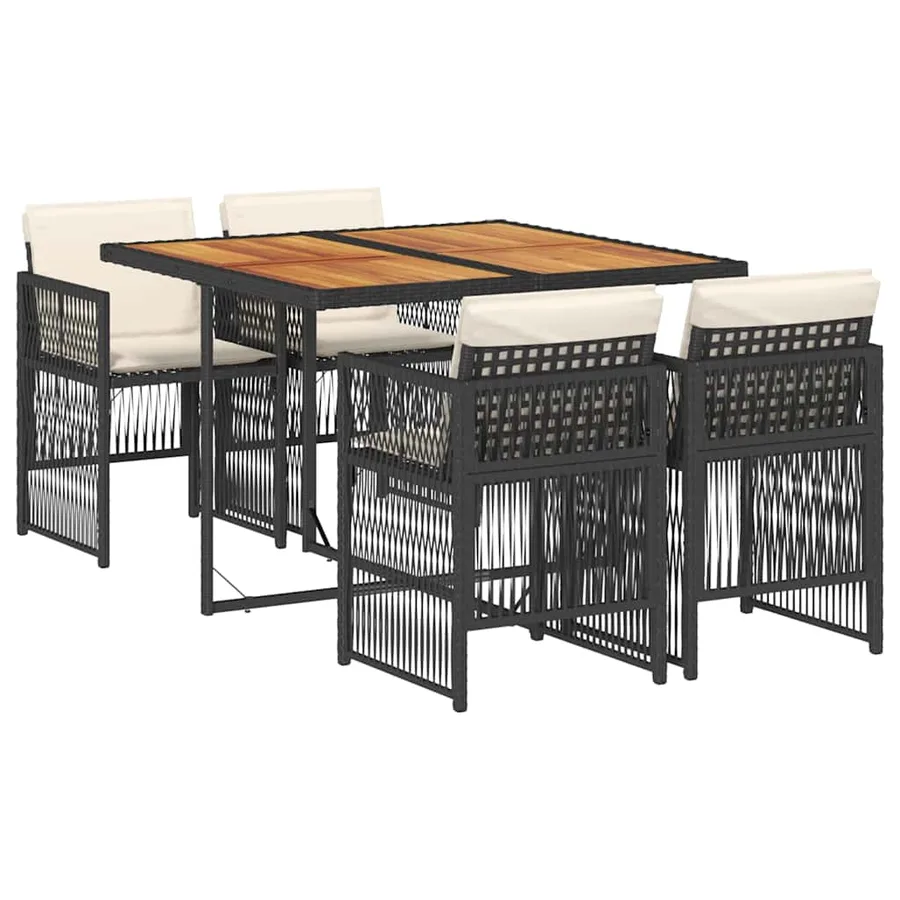 Ensemble à manger de jardin coussins 5pcs Noir Résine tressée - 2