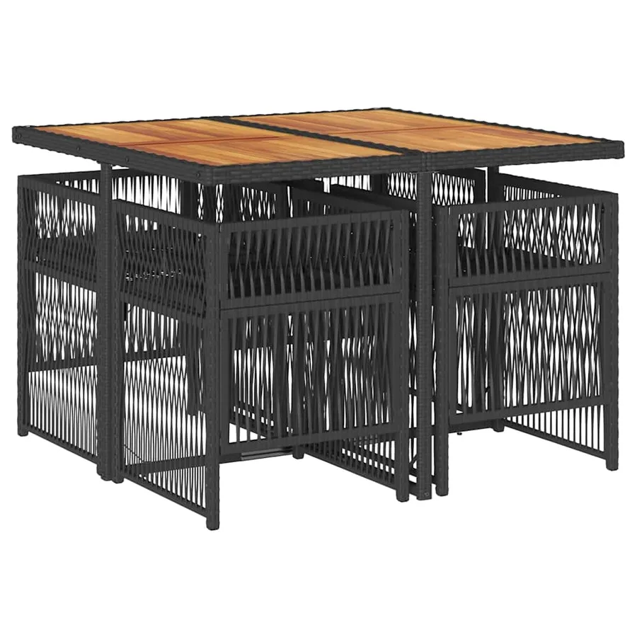 Ensemble à manger de jardin coussins 5pcs Noir Résine tressée - 3