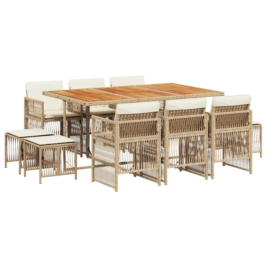 Ensemble à manger de jardin et coussins 11 pcs beige poly rotin - 2
