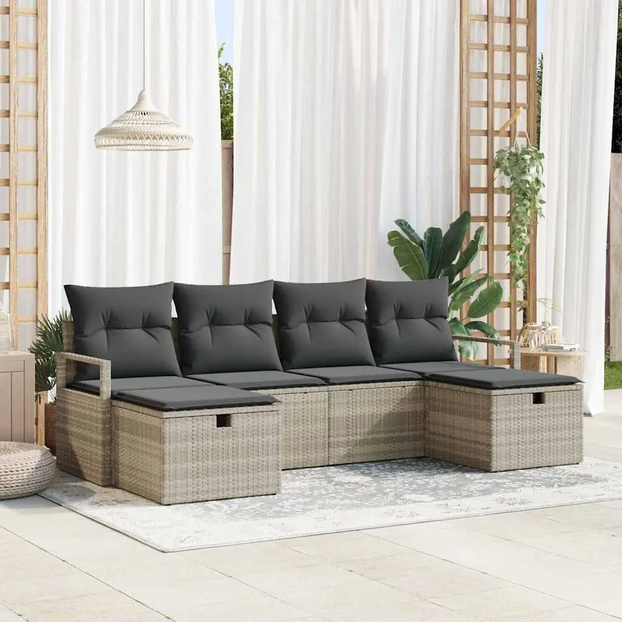 Ensemble de Canapés avec coussin 6 pcs Gris clair polyrotin