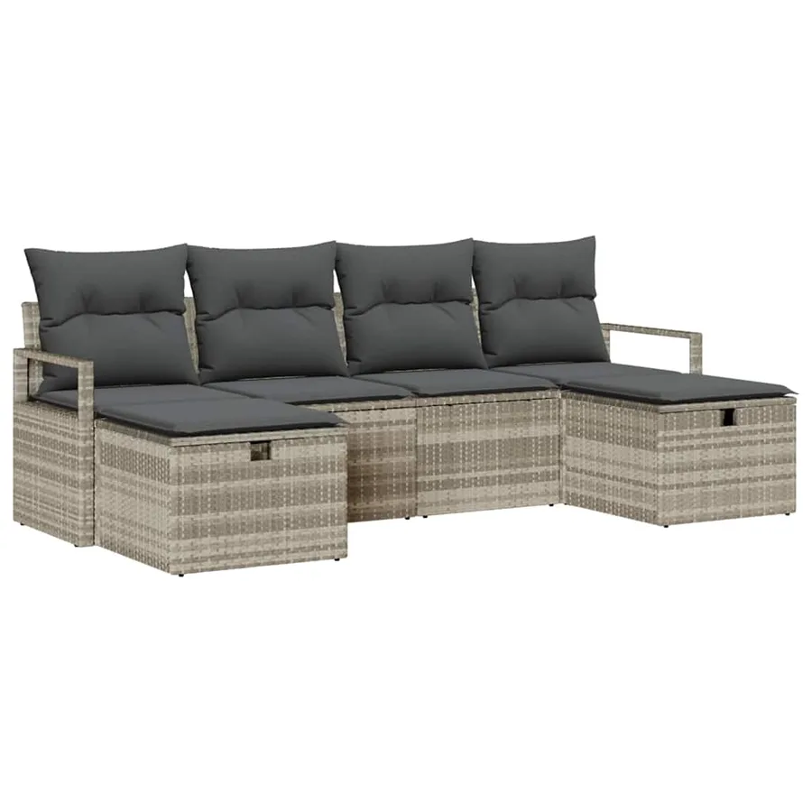 Ensemble de Canapés avec coussin 6 pcs Gris clair polyrotin - 2