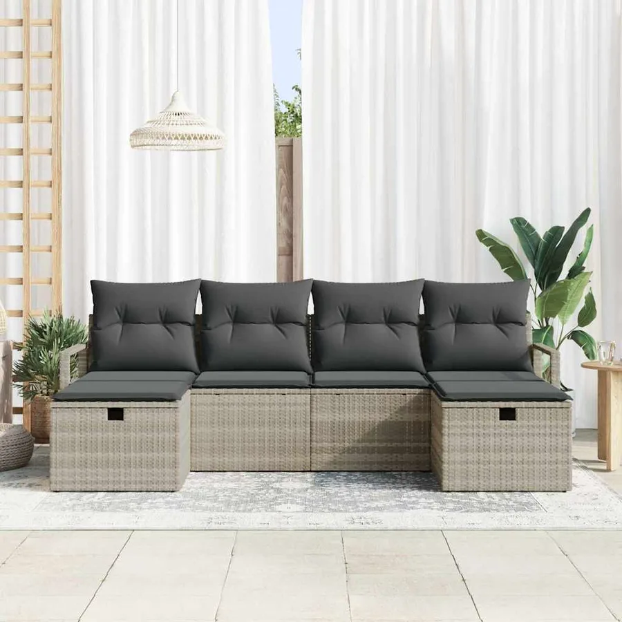 Ensemble de Canapés avec coussin 6 pcs Gris clair polyrotin - 3