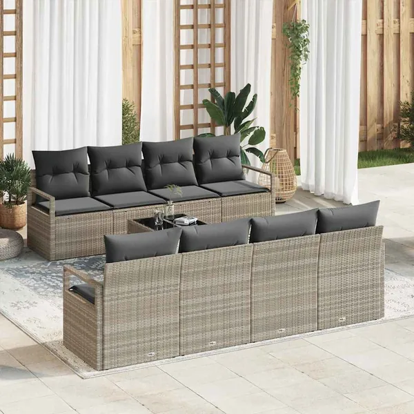 Ensemble de Canapés avec coussin 7 pcs Gris clair polyrotin