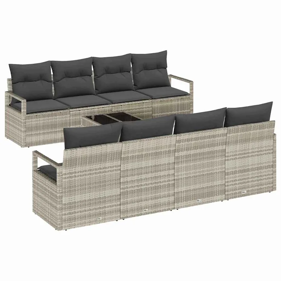 Ensemble de Canapés avec coussin 7 pcs Gris clair polyrotin - 2