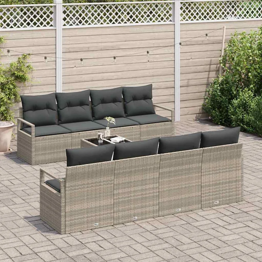 Ensemble de Canapés avec coussin 7 pcs Gris clair polyrotin - 3