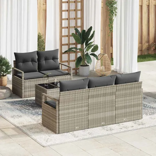 Ensemble de Canapés avec coussin 6 pcs Gris clair polyrotin