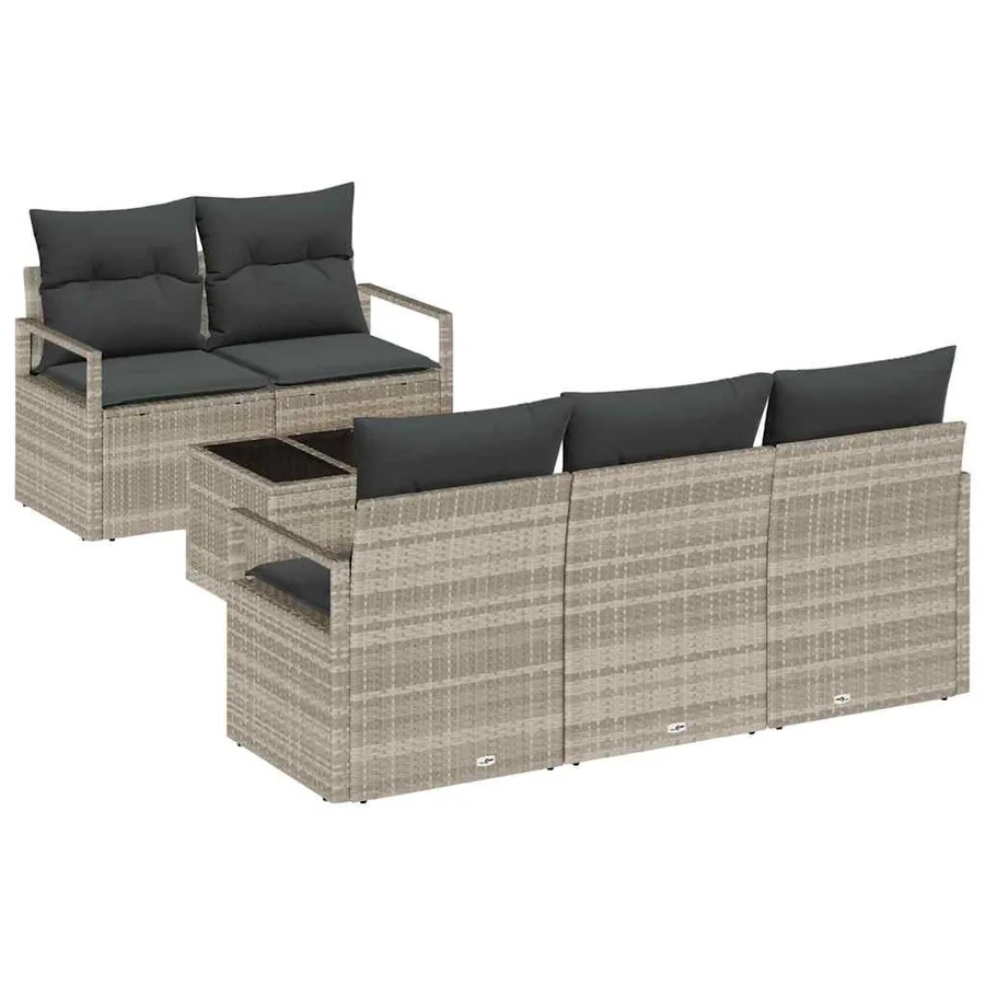 Ensemble de Canapés avec coussin 6 pcs Gris clair polyrotin - 2