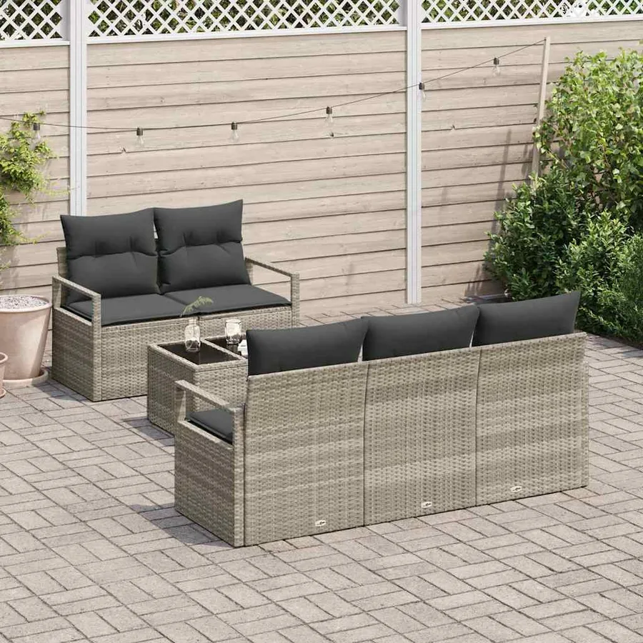 Ensemble de Canapés avec coussin 6 pcs Gris clair polyrotin - 3