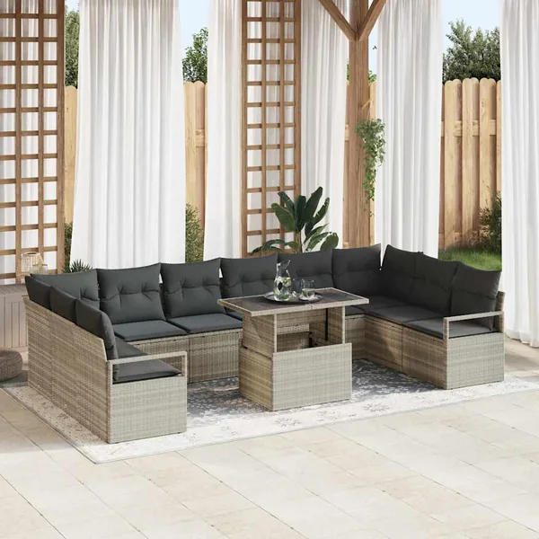 Ensemble de canapé de jardin 11 pcs Gris clair polyrotin