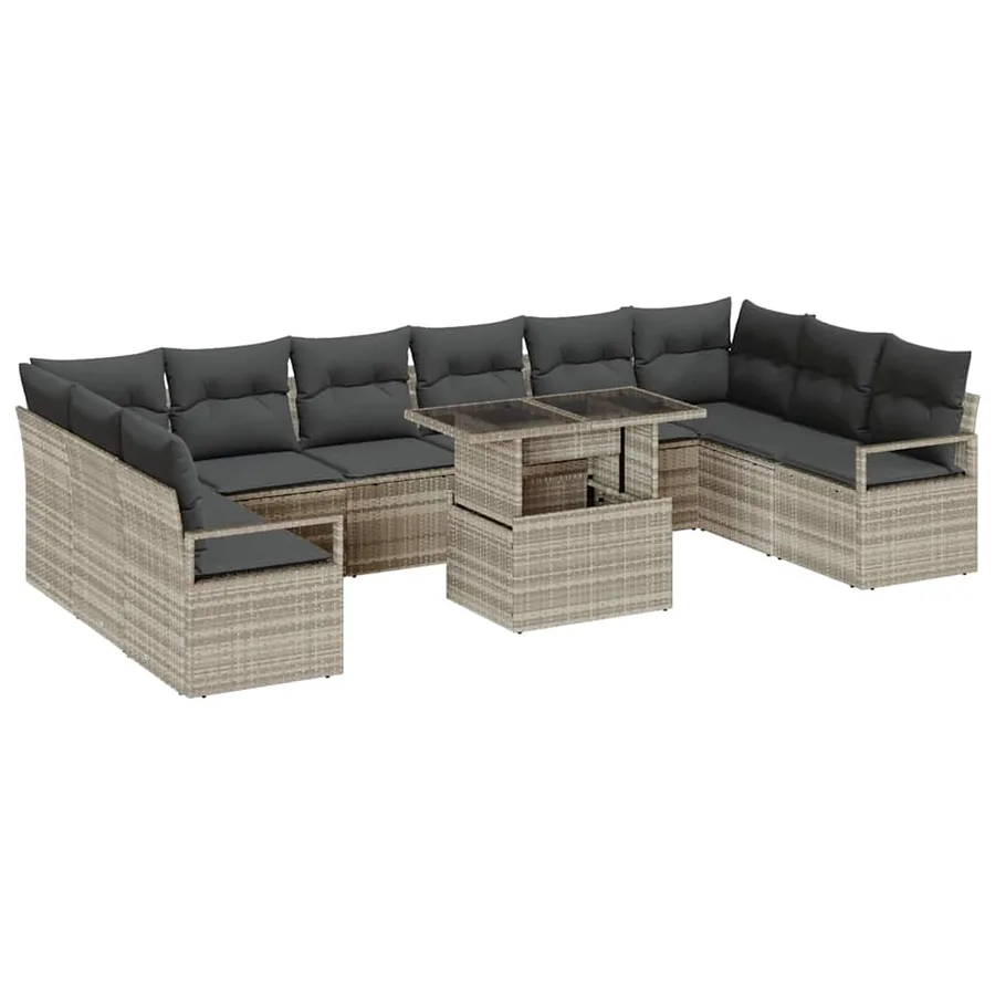 Ensemble de canapé de jardin 11 pcs Gris clair polyrotin - 2