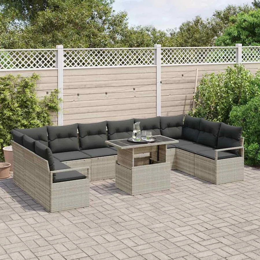 Ensemble de canapé de jardin 11 pcs Gris clair polyrotin - 3