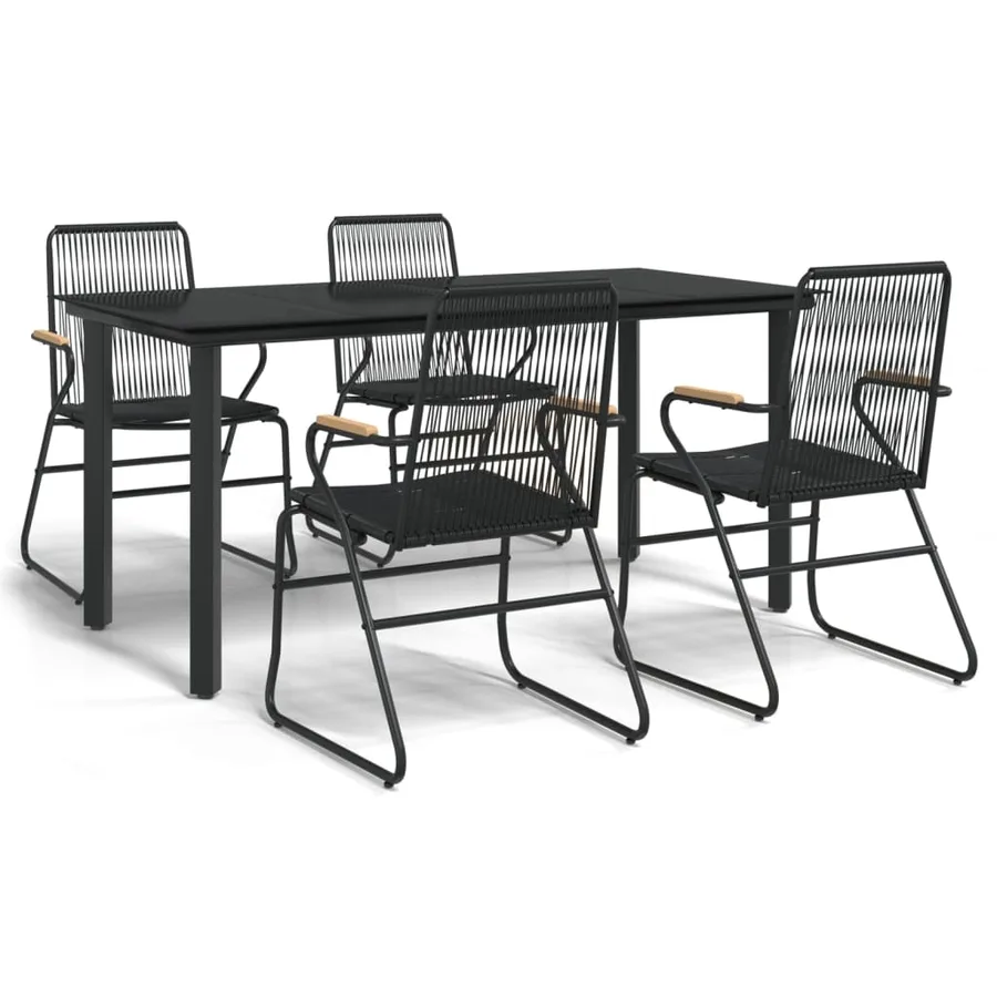 Ensemble à manger de jardin 5 pcs Noir Rotin PVC - 2