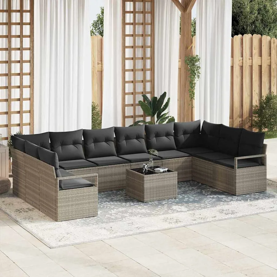 Ensemble de Canapés avec coussin 11 pcs Gris clair polyrotin