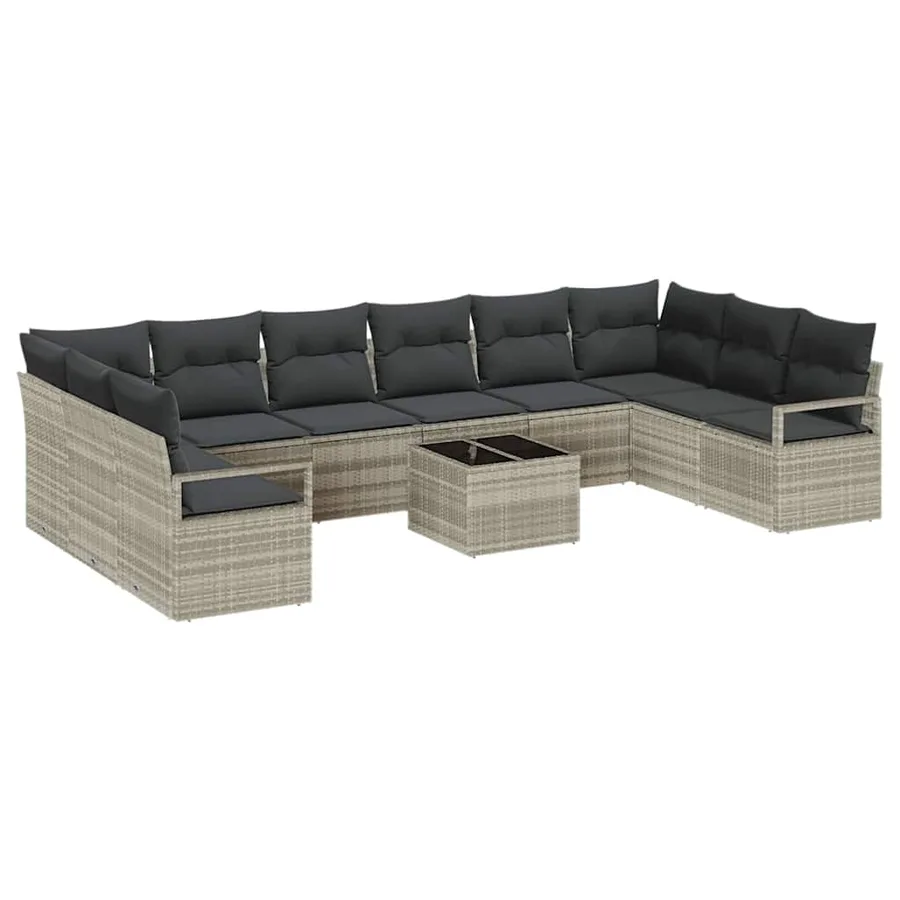 Ensemble de Canapés avec coussin 11 pcs Gris clair polyrotin - 2