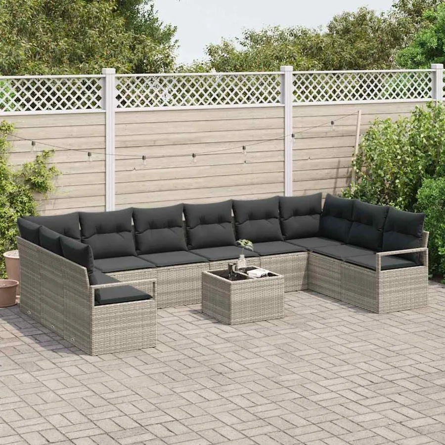 Ensemble de Canapés avec coussin 11 pcs Gris clair polyrotin - 3