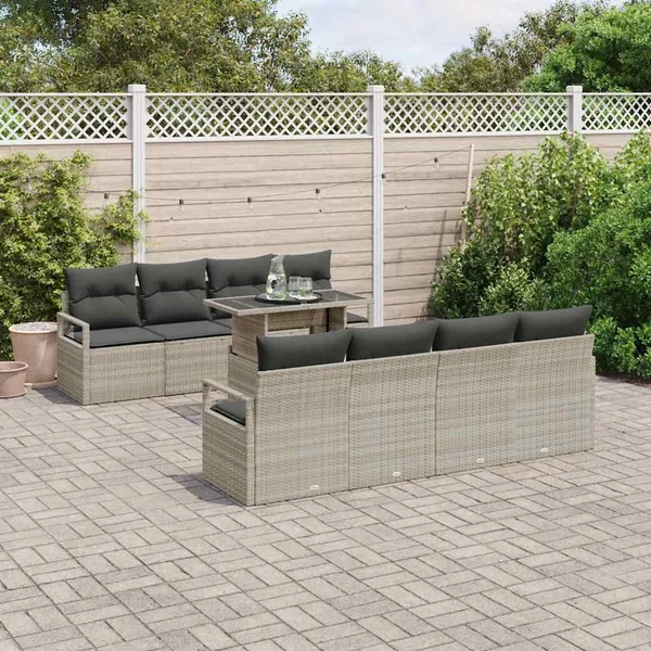 Ensemble de canapé de jardin 9 pcs Gris clair polyrotin