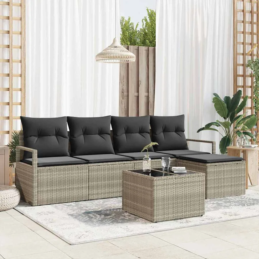 Ensemble de Canapés avec coussin 6 pcs Gris clair polyrotin
