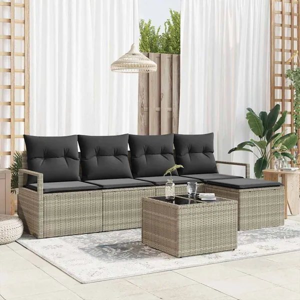 Ensemble de Canapés avec coussin 6 pcs Gris clair polyrotin