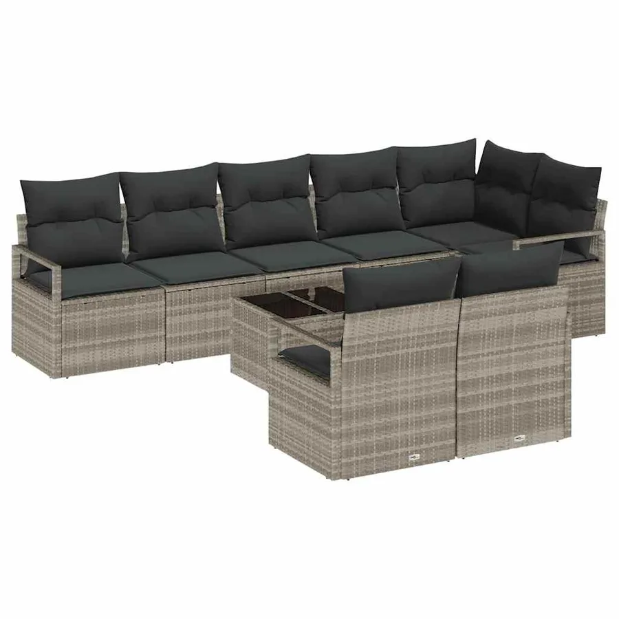 Ensemble de Canapés avec coussin 9 pcs Gris clair polyrotin - 2