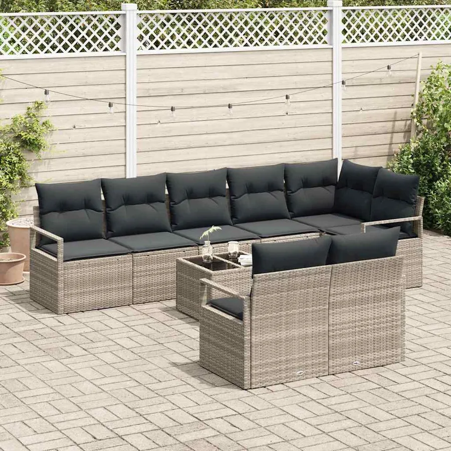 Ensemble de Canapés avec coussin 9 pcs Gris clair polyrotin - 3