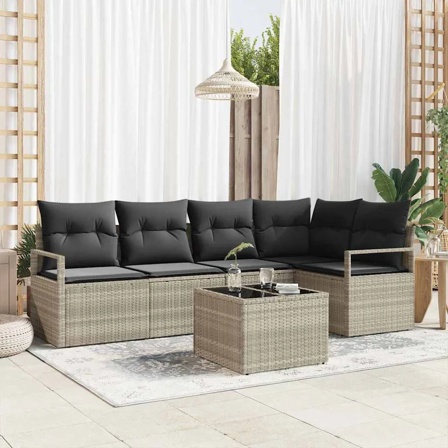 Ensemble de Canapés avec coussin 6 pcs Gris clair polyrotin
