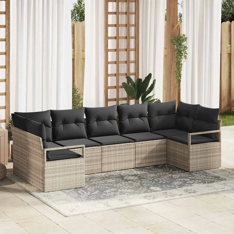 Ensemble de Canapés avec coussin 7 pcs Gris clair polyrotin