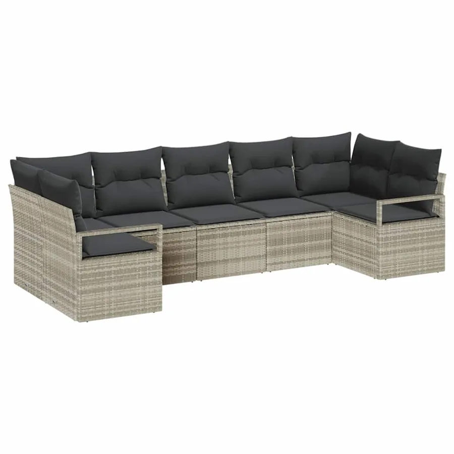 Ensemble de Canapés avec coussin 7 pcs Gris clair polyrotin - 2