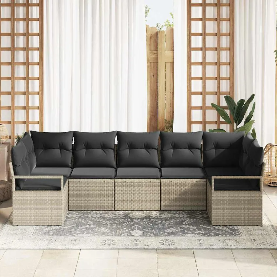 Ensemble de Canapés avec coussin 7 pcs Gris clair polyrotin - 3