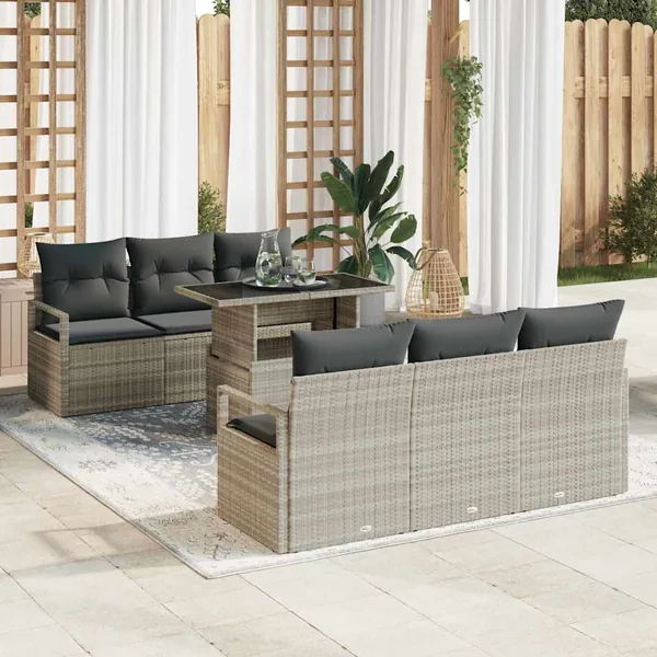 Ensemble de canapé de jardin 7 pcs Gris clair polyrotin