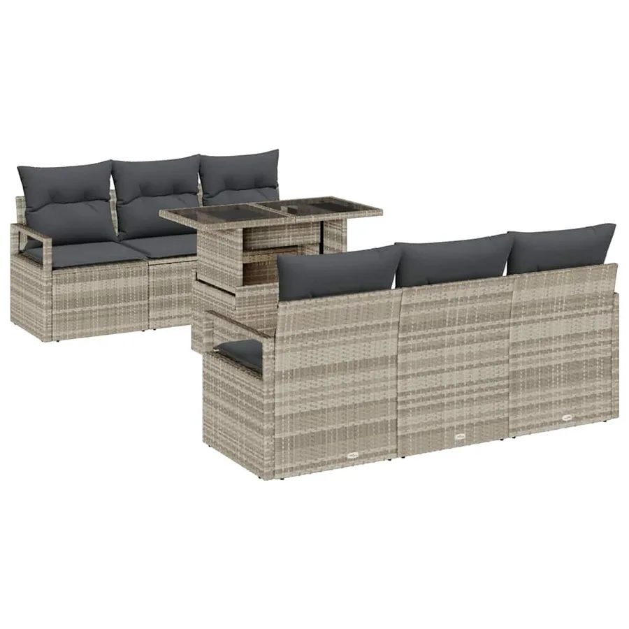 Ensemble de canapé de jardin 7 pcs Gris clair polyrotin - 2