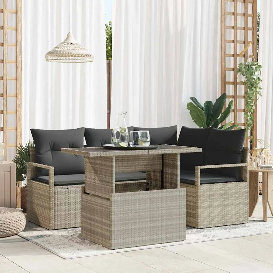 Ensemble de canapé de jardin 5 pcs Gris clair polyrotin